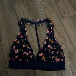 PINK Victoria's Secret Floral Lace Bra - Navy and Pink